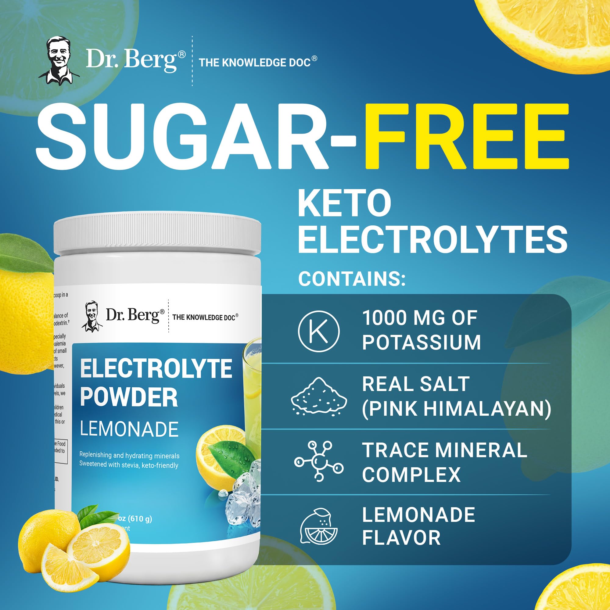 Dr. Berg persona activa bebiendo limonada, hidratación keto en movimiento