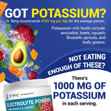 Dr. Berg etiqueta nutricional detalle mostrando potasio 1000 mg por porción