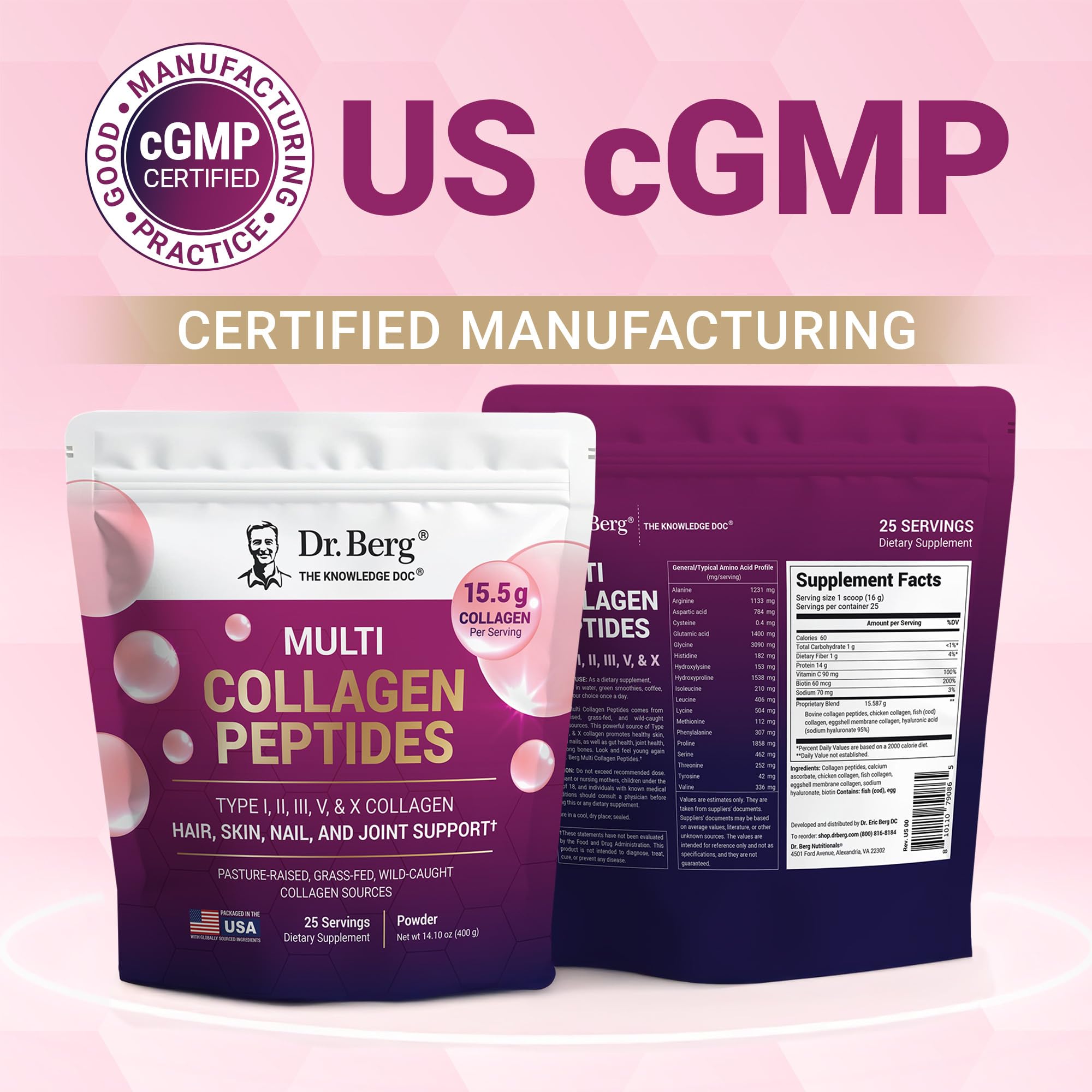 Dr. Berg ingredientes grass-fed y wild-caught visibles, origen transparente