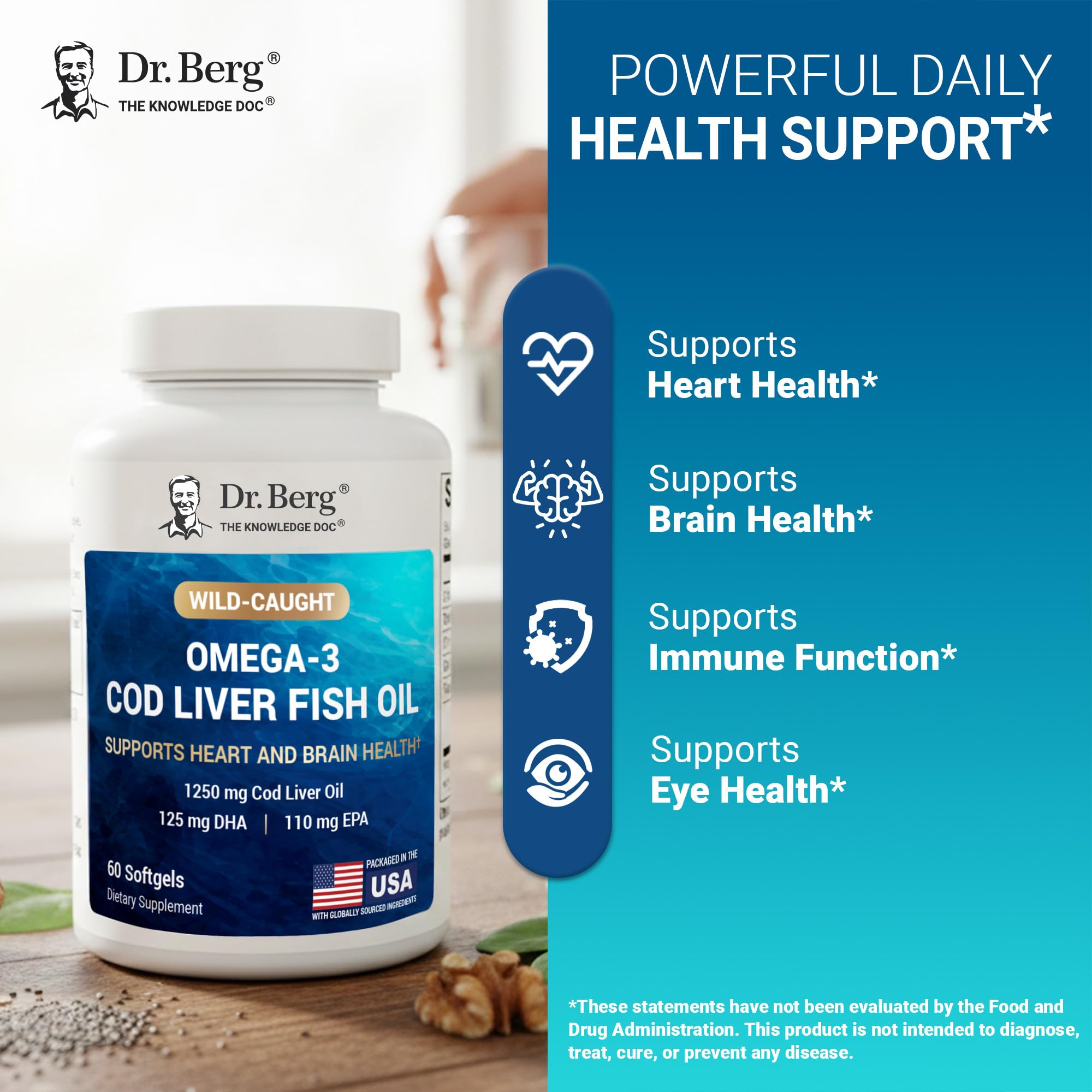 Dr. Berg botella abierta con varias softgels listos para tomar