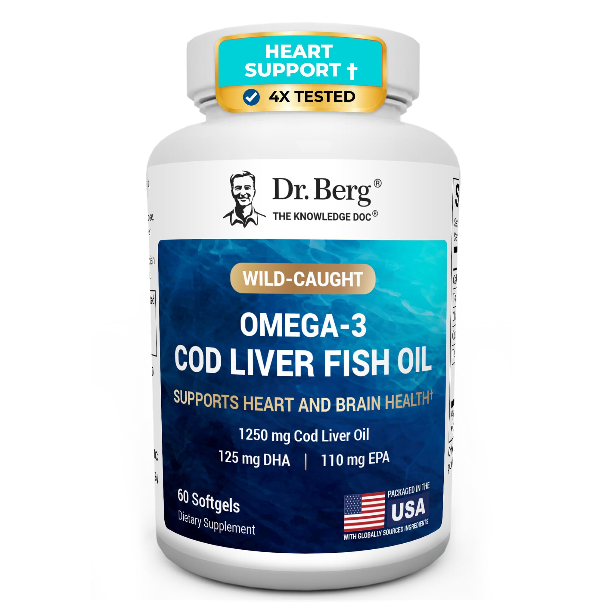 Dr. Berg envase frontal que muestra omega‑3 y beneficios claros