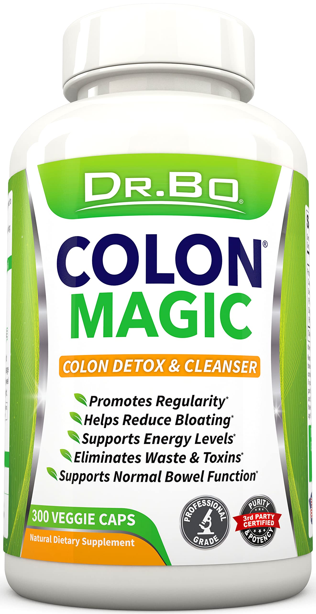 DR. BO envase frontal del Colon Cleanse mostrando etiqueta y beneficios