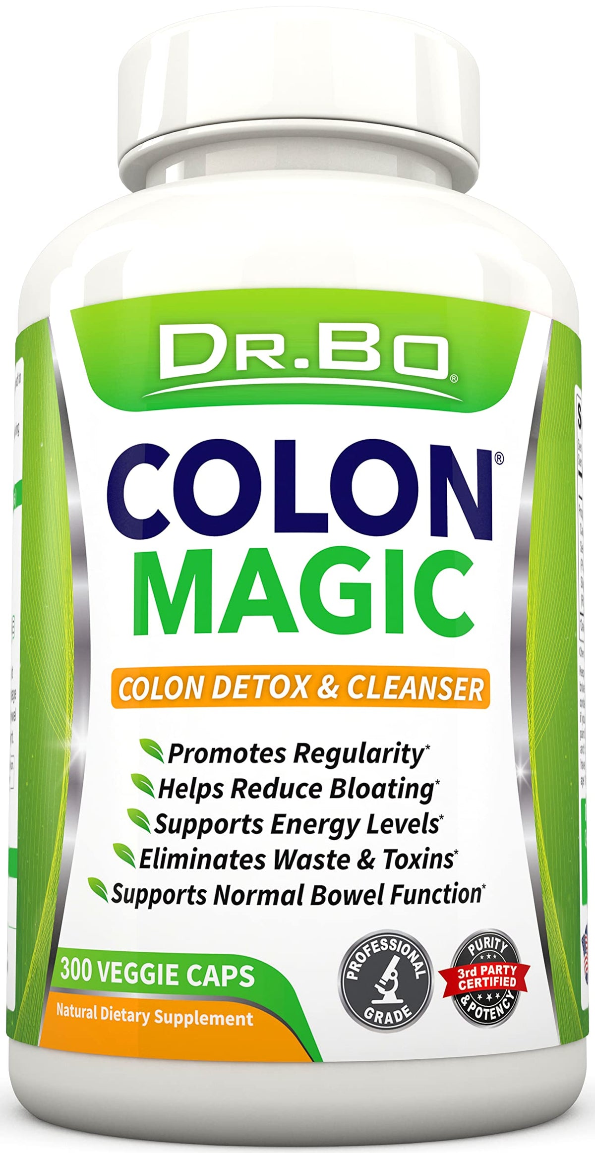 DR. BO envase frontal del Colon Cleanse mostrando etiqueta y beneficios