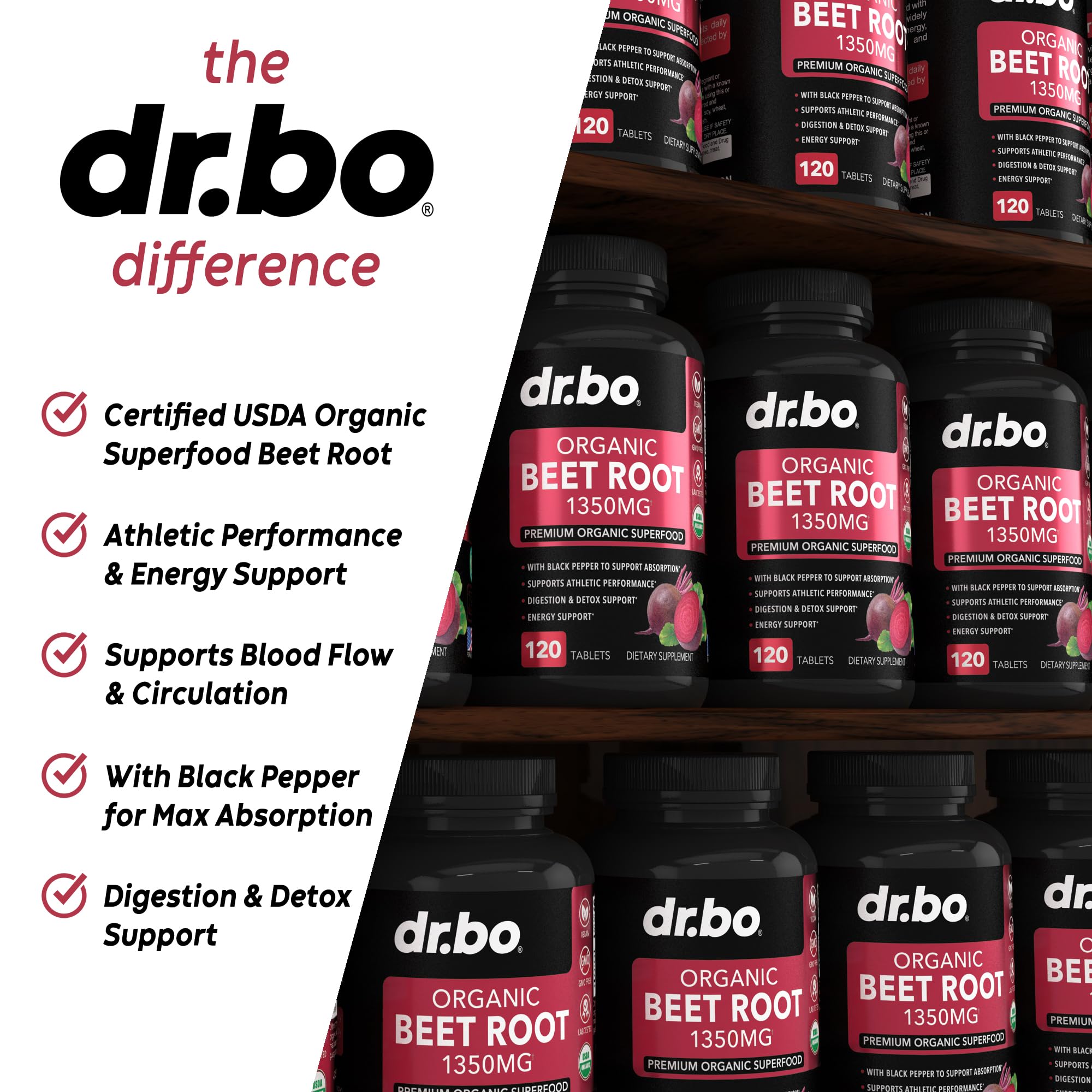 DR. BO detalle de etiqueta con ingredientes orgánicos y dosis claras