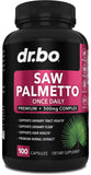 DR. BO envase del suplemento saw palmetto al frente mostrando diseño y beneficios