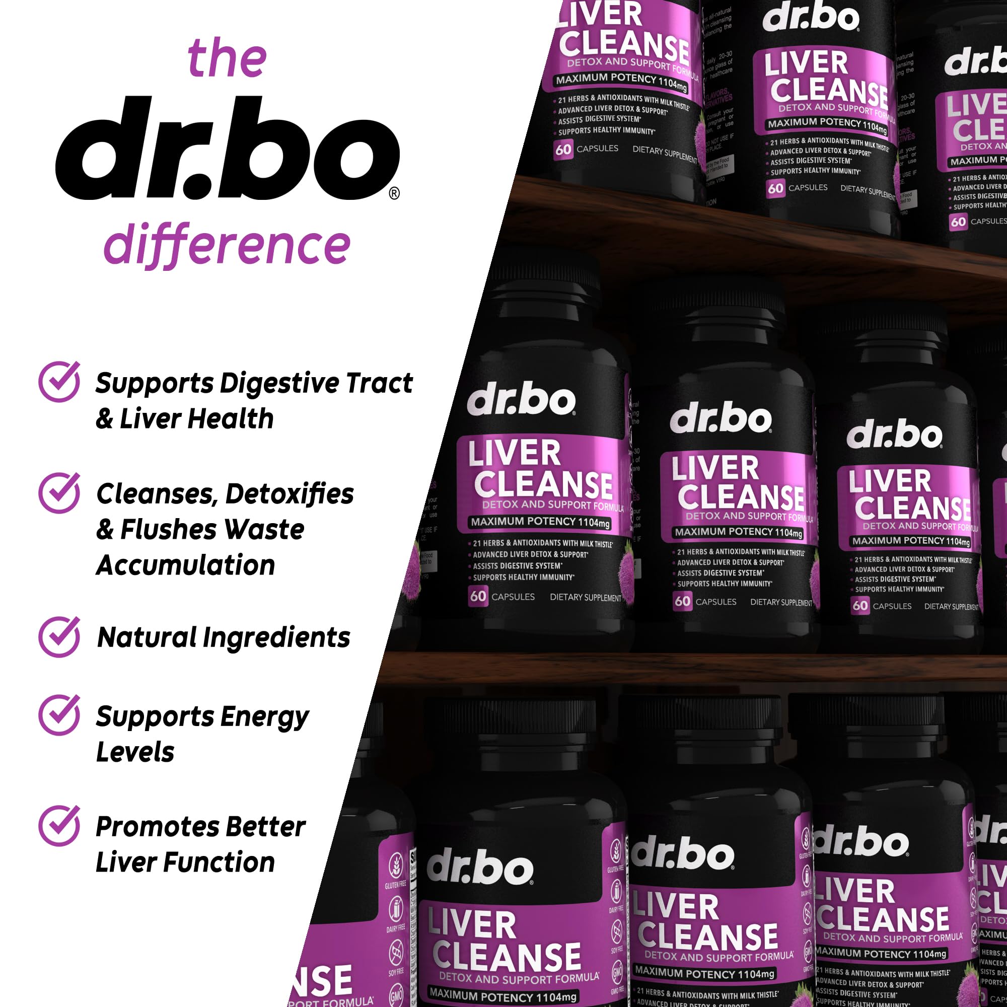 DR. BO etiqueta con lista de ingredientes clave y su claridad informativa