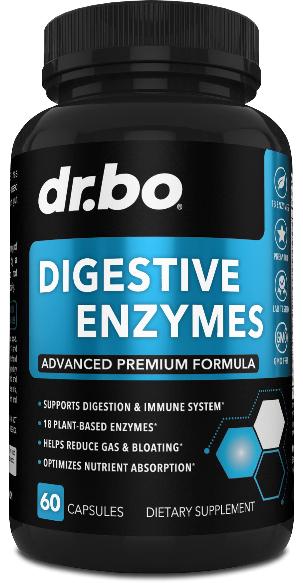 DR. BO frente del empaque mostrando fórmula y beneficios digestivos