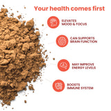 Dr. Botanical Health polvo textura cercana destacando pureza y fácil disolución