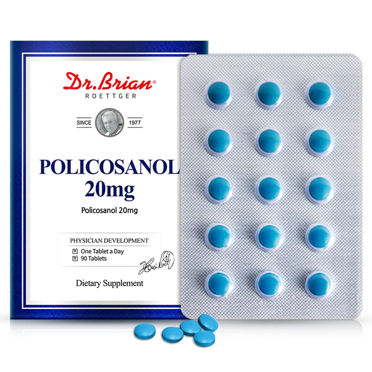 Dr. Brian frasco frontal mostrando 90 tabletas y beneficio de suministro por 90 días