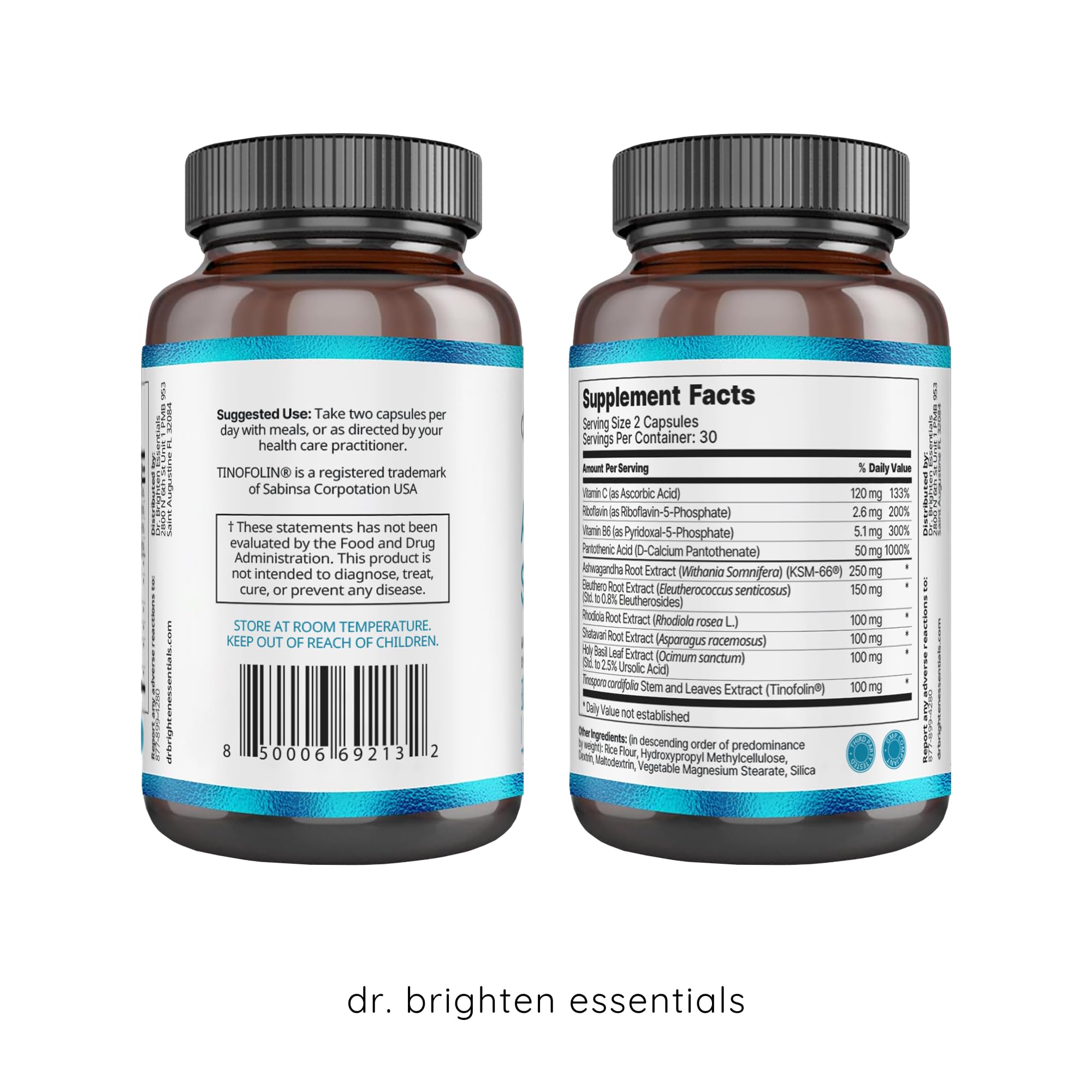Dr. Brighten cápsulas en mano para visualizar dosis y fácil ingestión