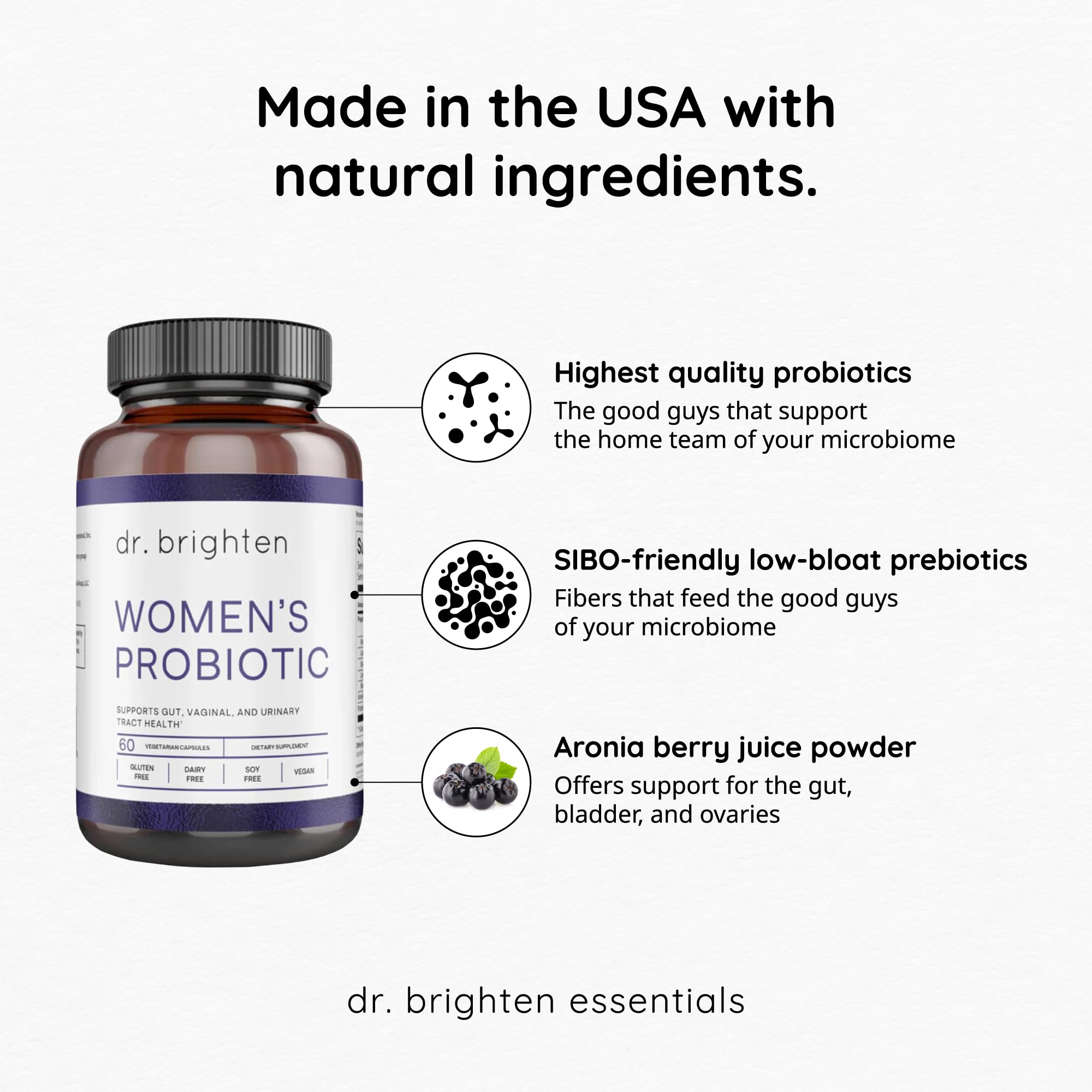 Dr. Brighten ingredientes Sunfiber y guar gum que nutren probióticos
