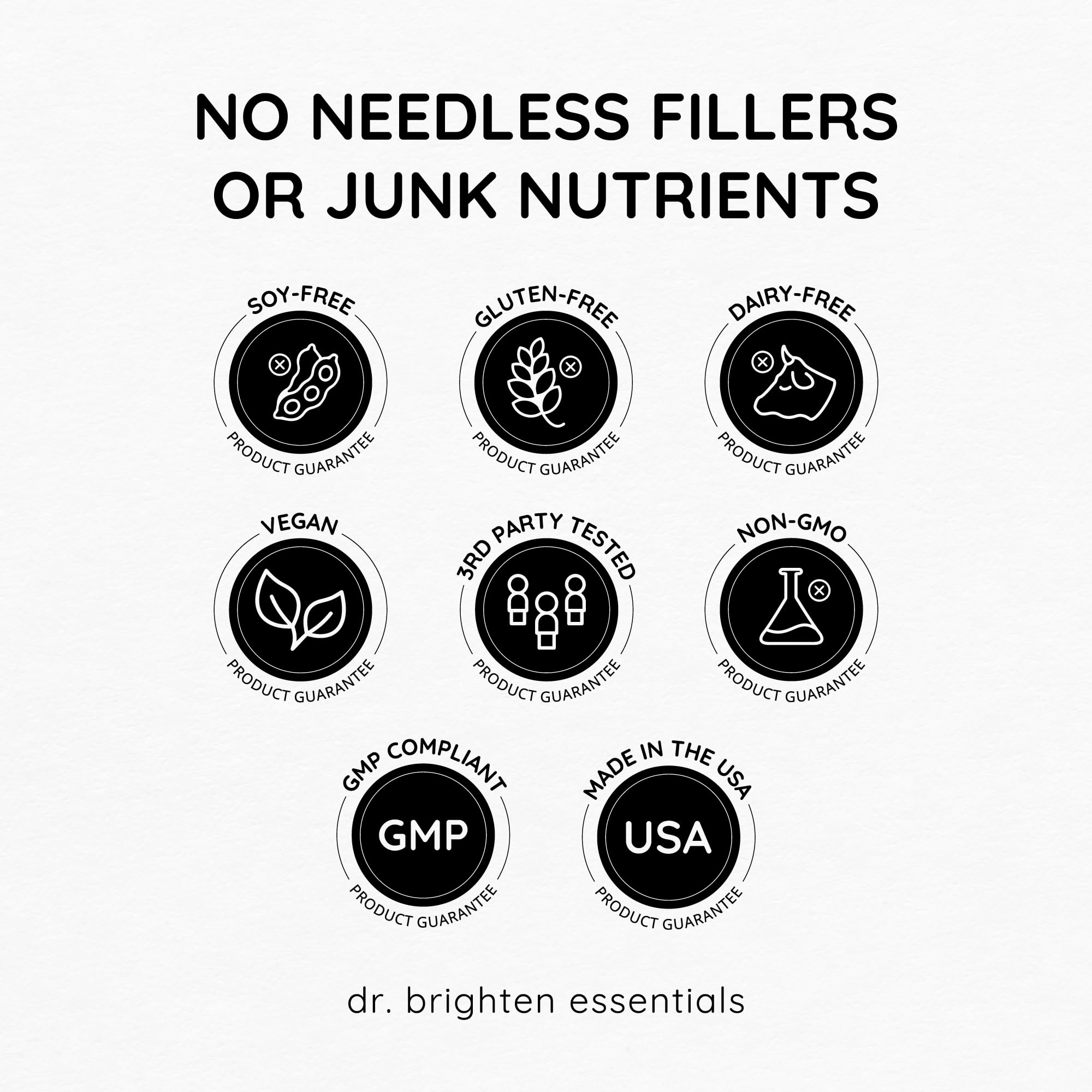 Dr. Brighten botella junto a frutas que sugiere complemento nutricional natural