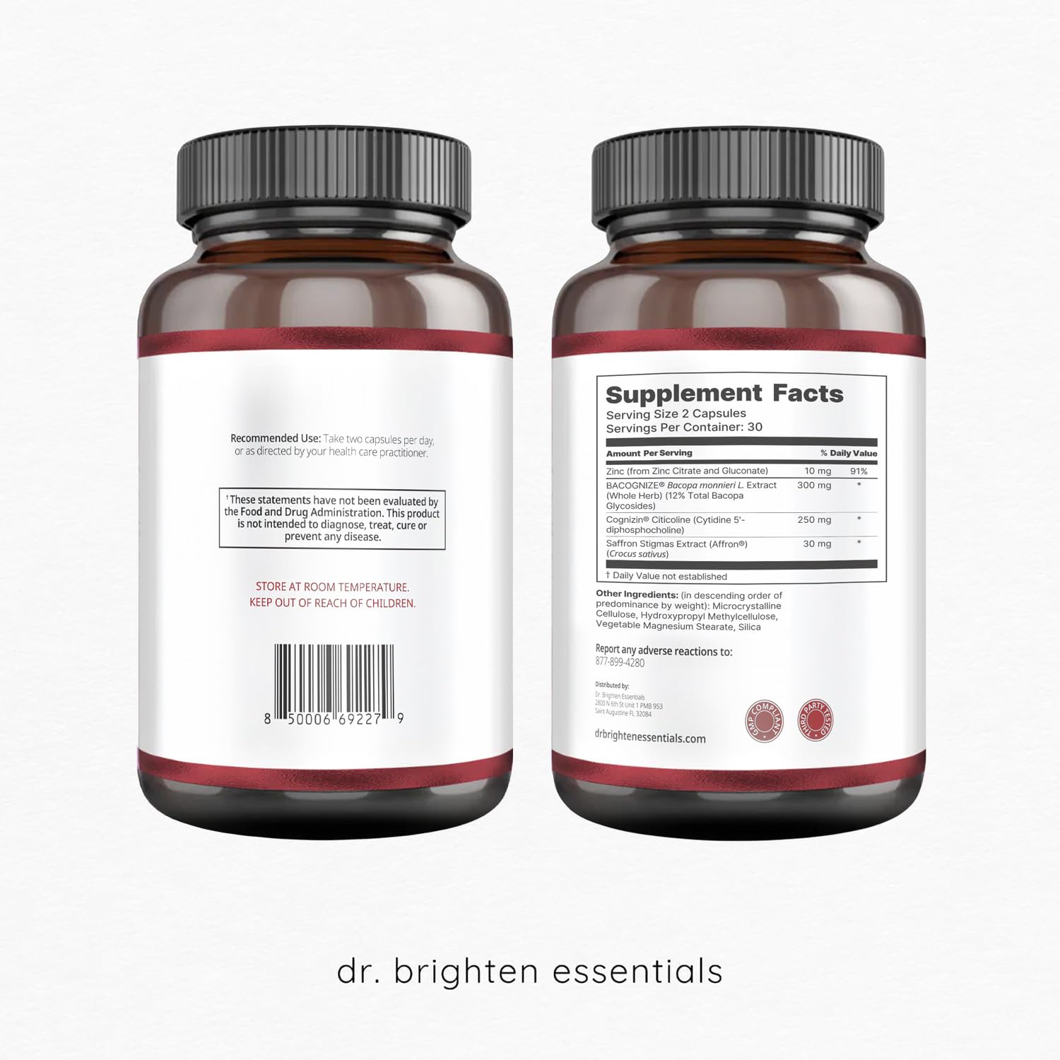 Dr. Brighten cápsulas vegetarianas mostradas en primer plano, textura clara
