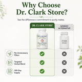 Dr Clark Store comparación de tamaño de cápsula frente a moneda para referencia de escala