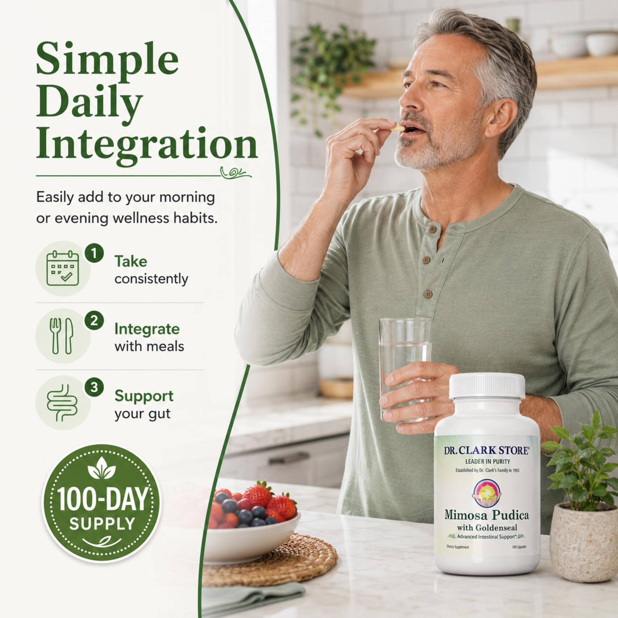 Dr Clark Store etiqueta en primer plano con información del producto y beneficios digestivos