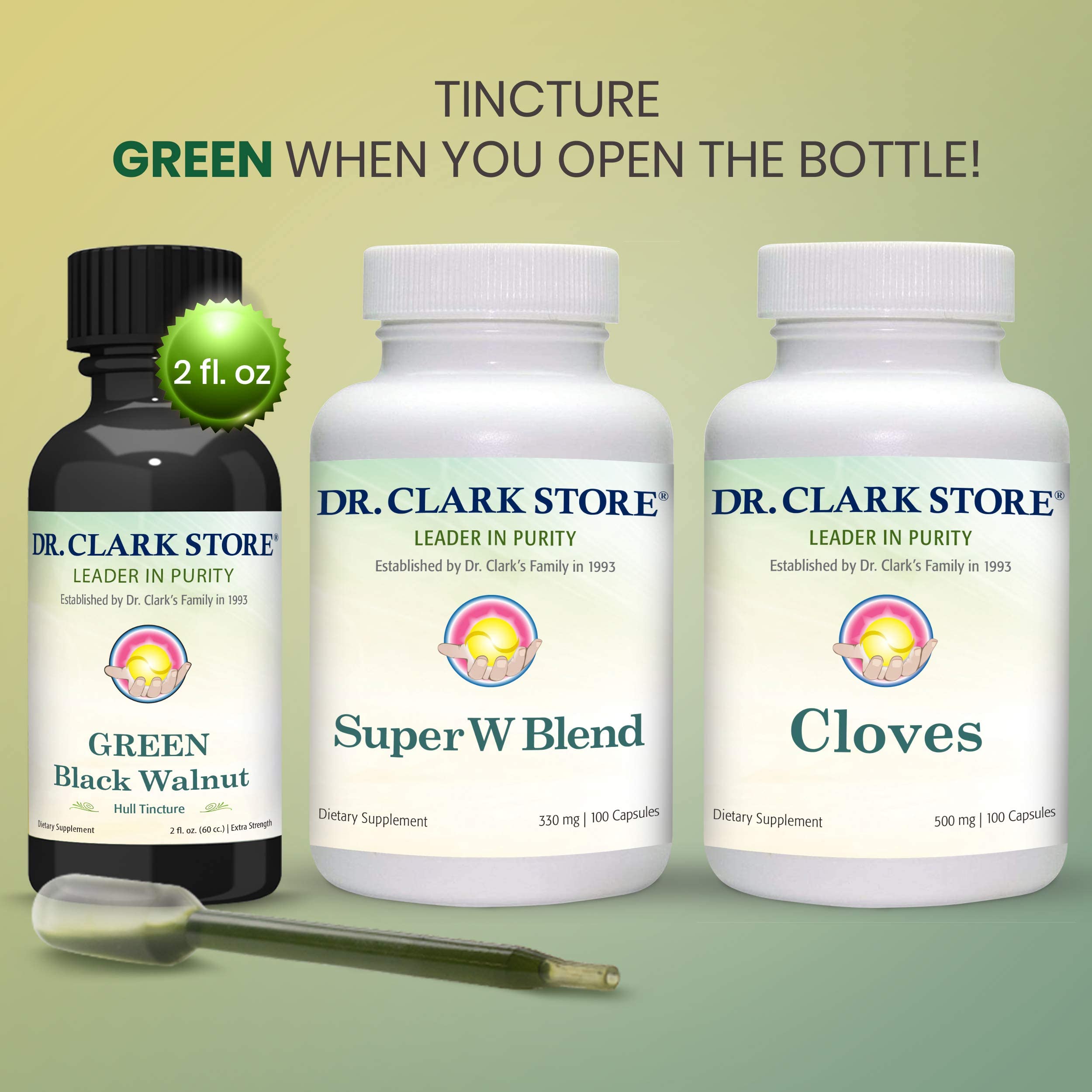 Dr Clark Store etiqueta con información de lote y control de calidad clara