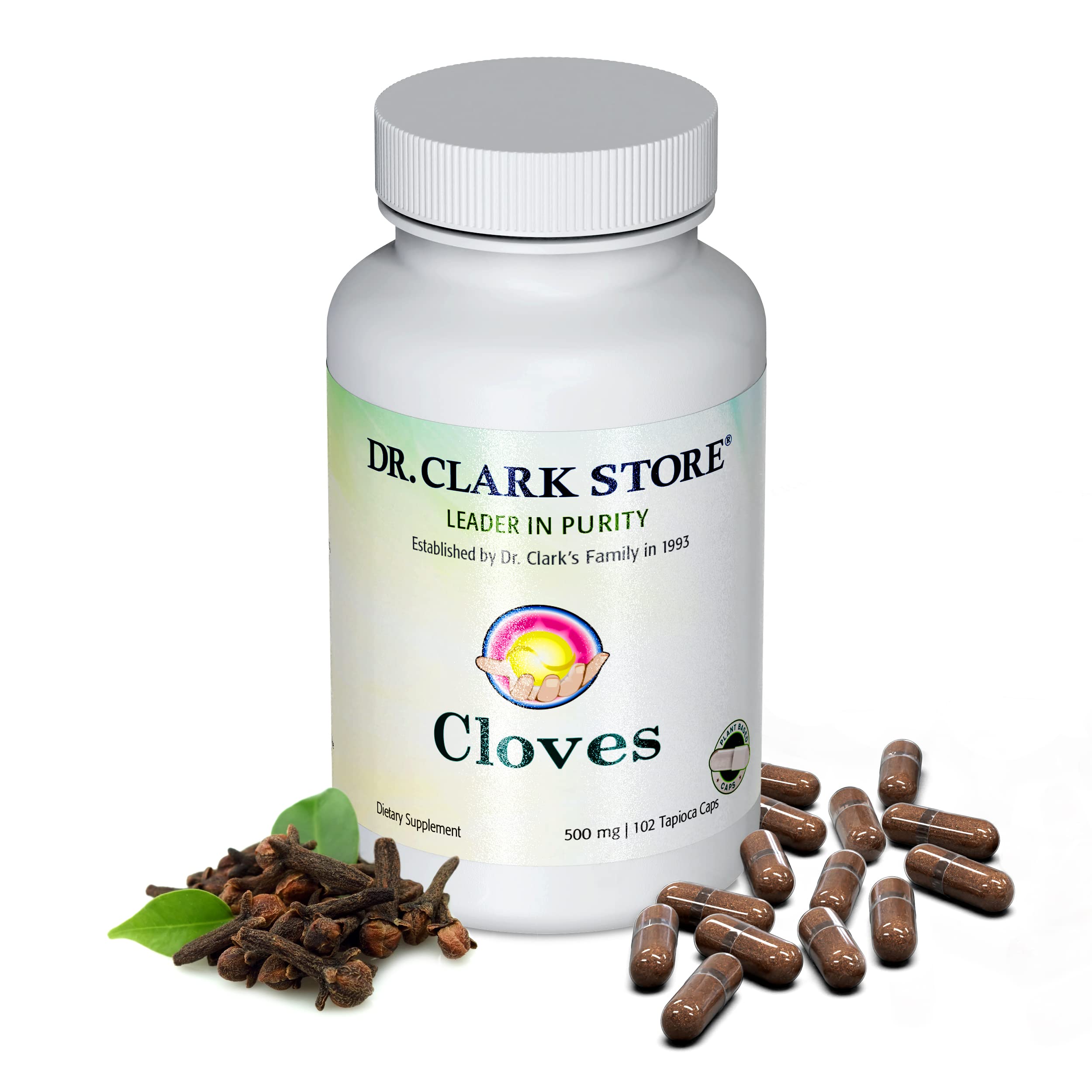 Dr Clark Store frasco frontal mostrando etiqueta clara y suministro de 102 cápsulas