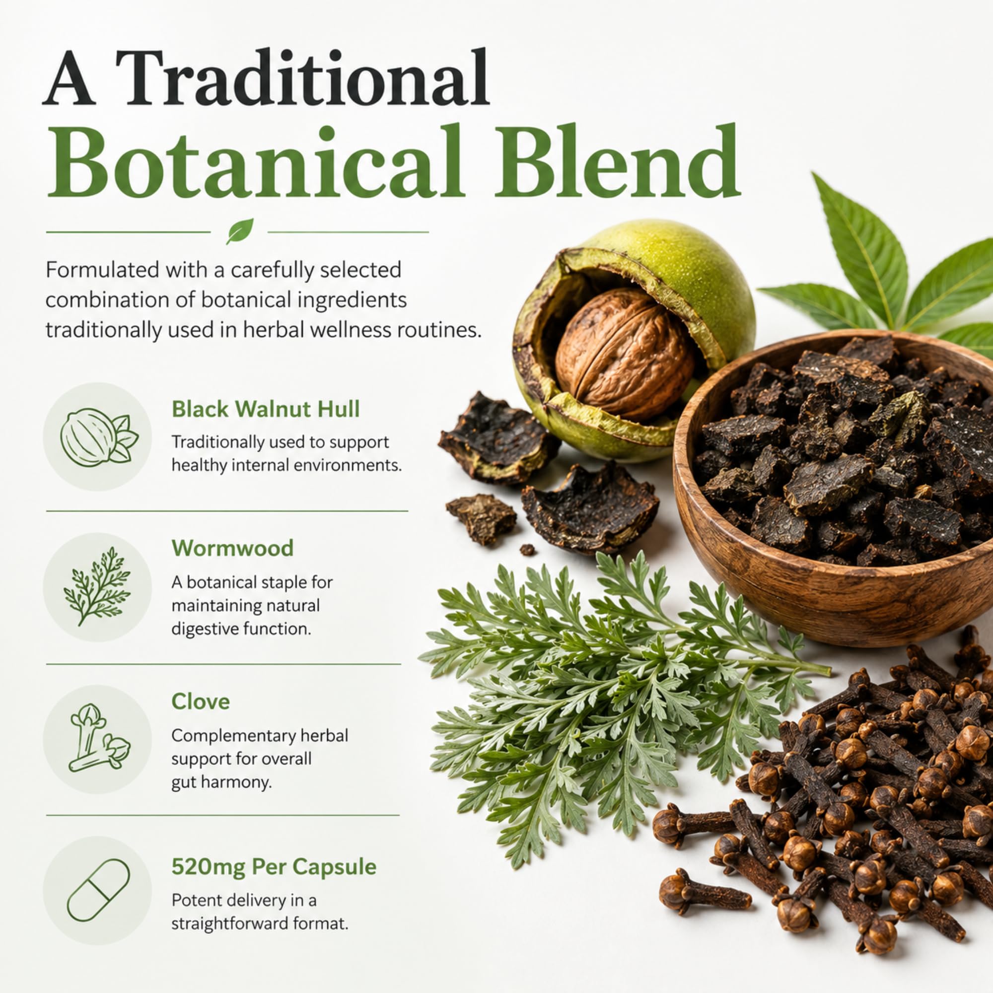 Dr Clark Store cáscara de nuez negra como ingrediente tradicional beneficioso