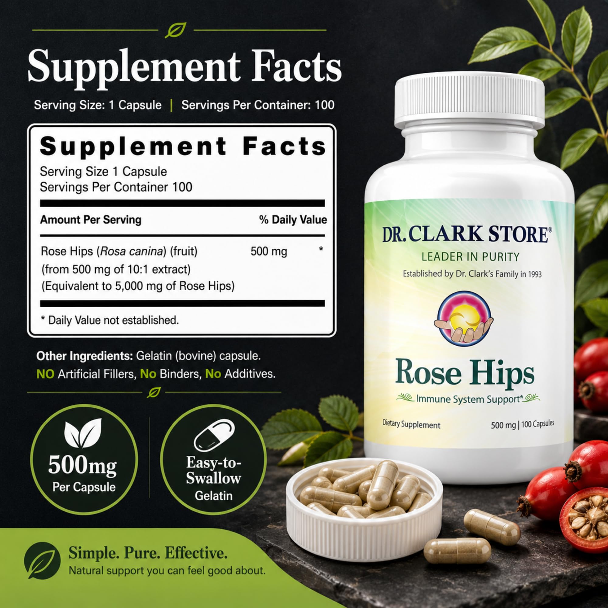 Dr Clark Store frutos de rosa mosqueta naturales que evidencian origen vegetal