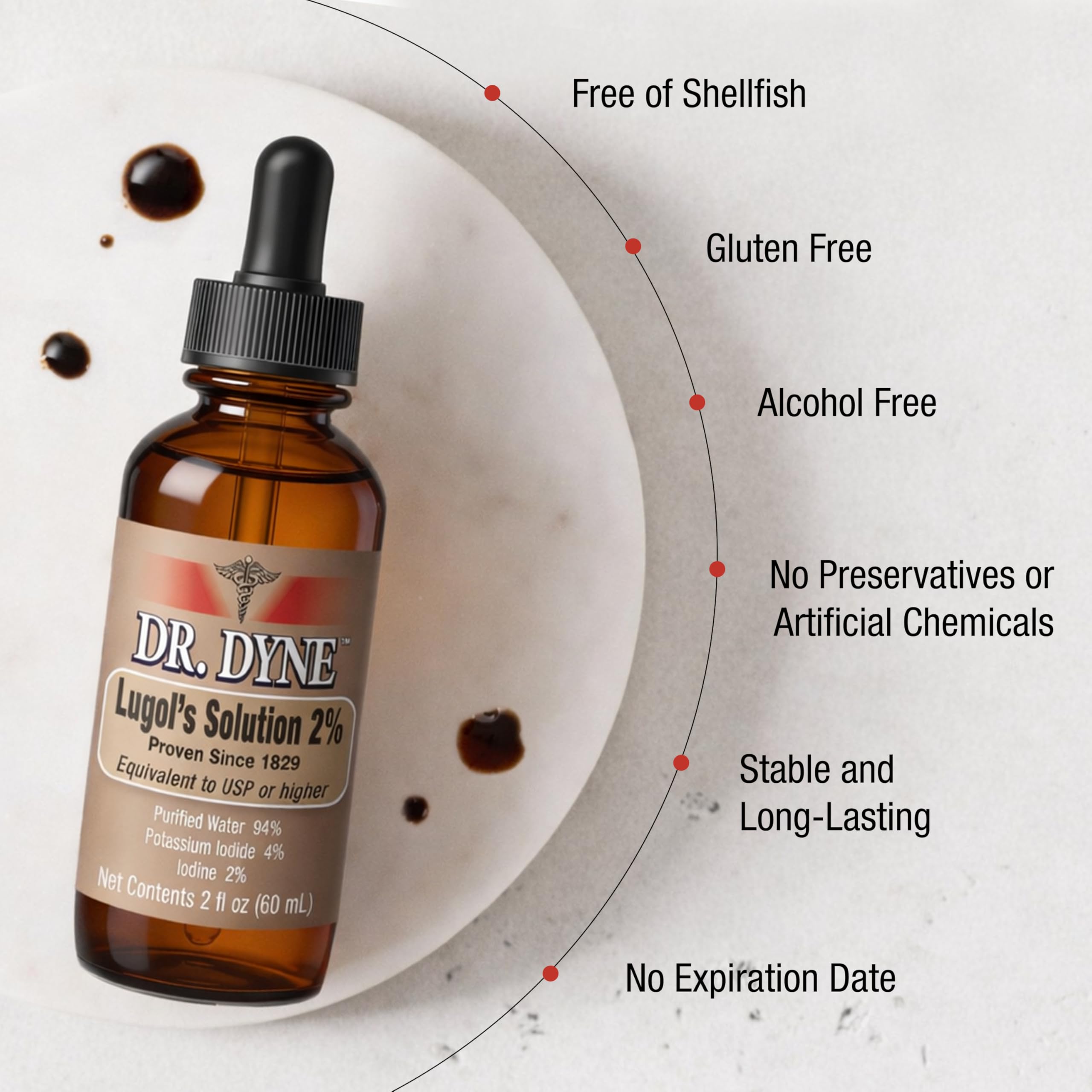 Dr. Dyne etiqueta legible con ingredientes y certificaciones visibles