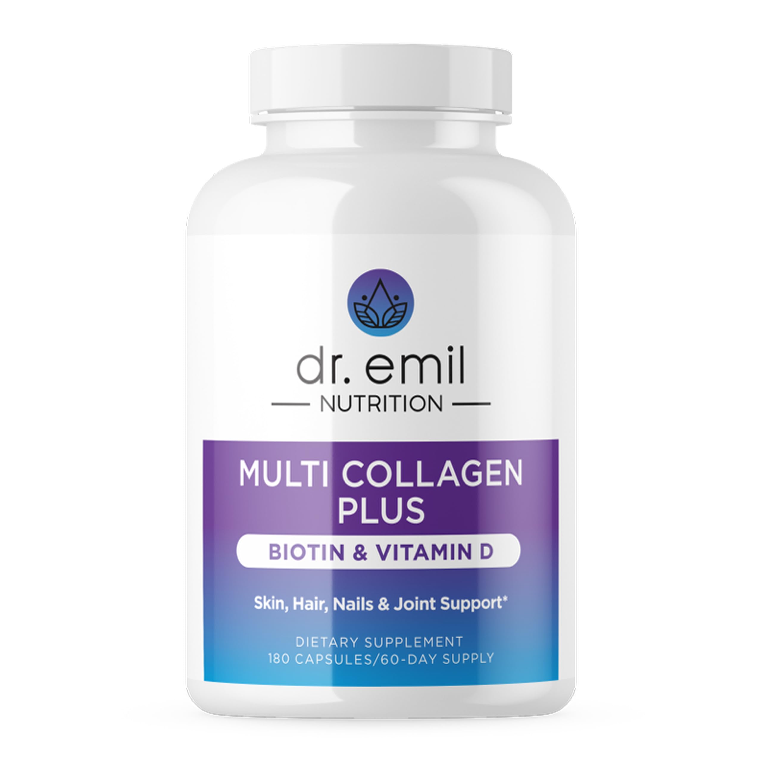 Dr. Emil Nutrition frasco frontal mostrando etiqueta y beneficios visibles