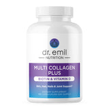 Dr. Emil Nutrition frasco frontal mostrando etiqueta y beneficios visibles