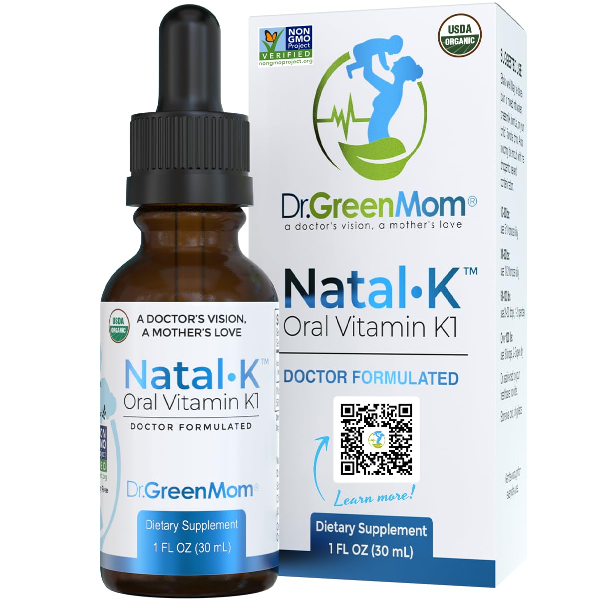 Dr. Green Mom botella frontal mostrando etiqueta clara y beneficios