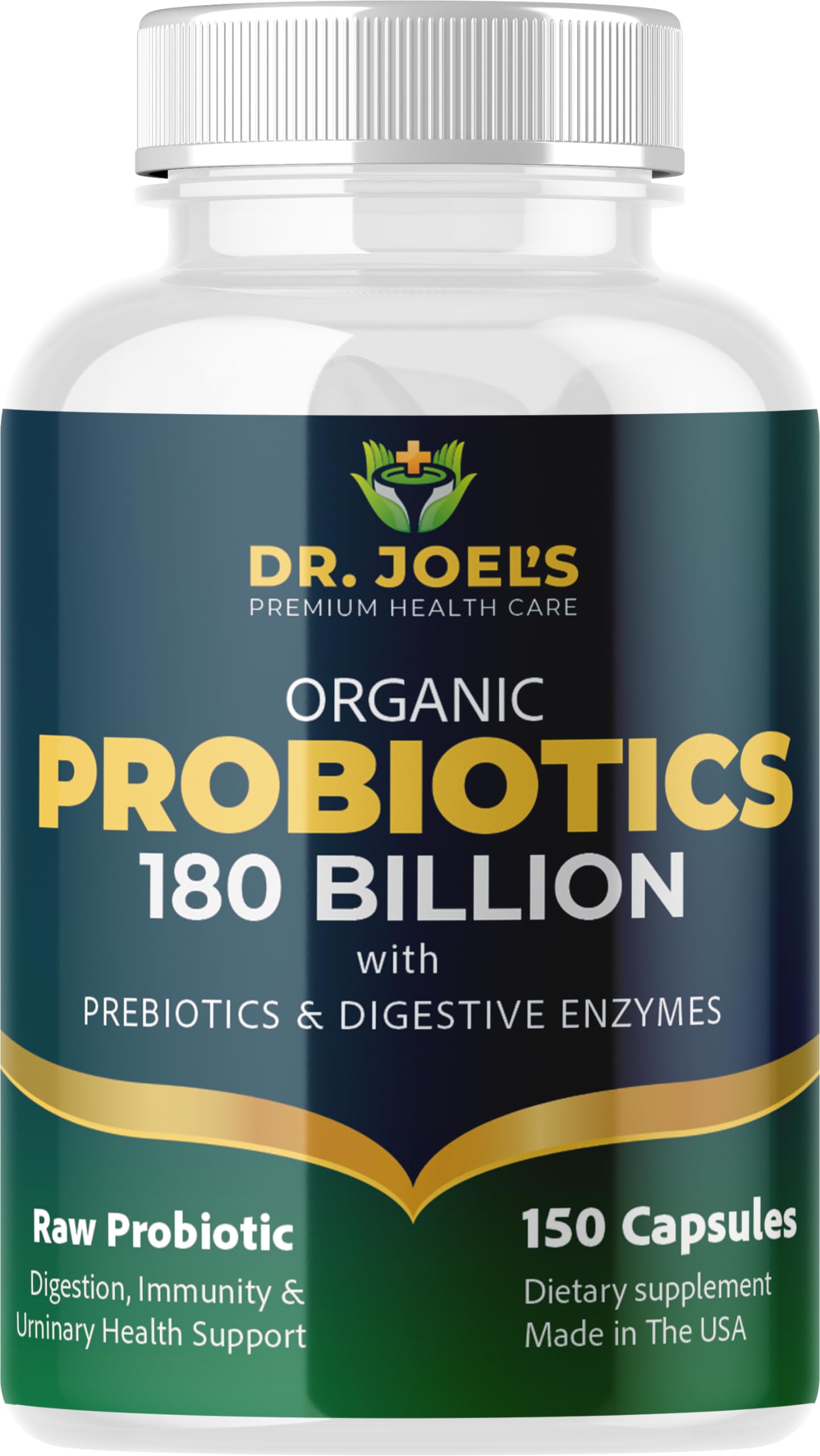 Dr. JOEL'S envase frontal mostrando 180 mil millones UFC y beneficios para digestión