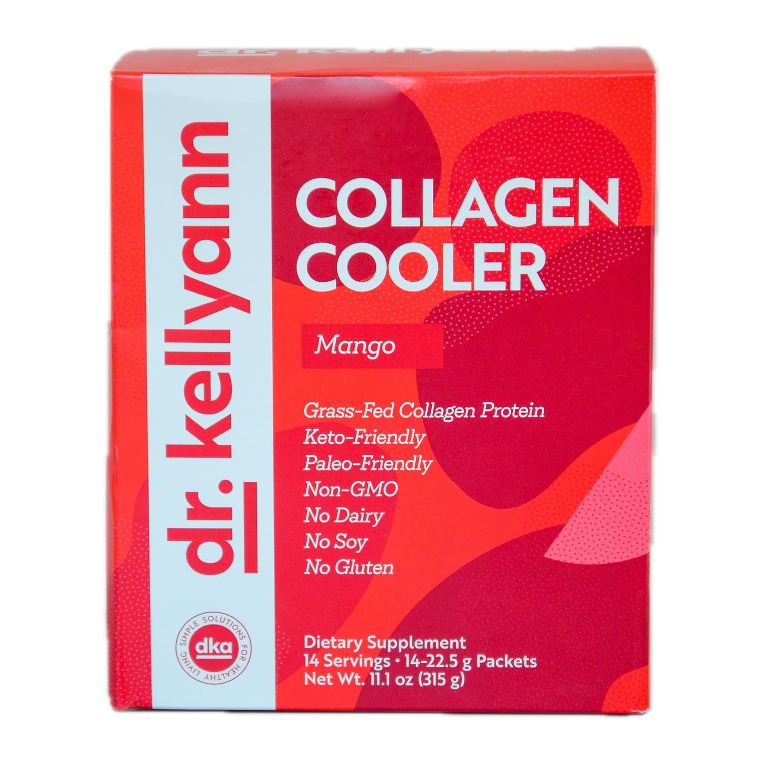 Dr. Kellyann empaque frontal mango, aporta colágeno grass-fed conveniente