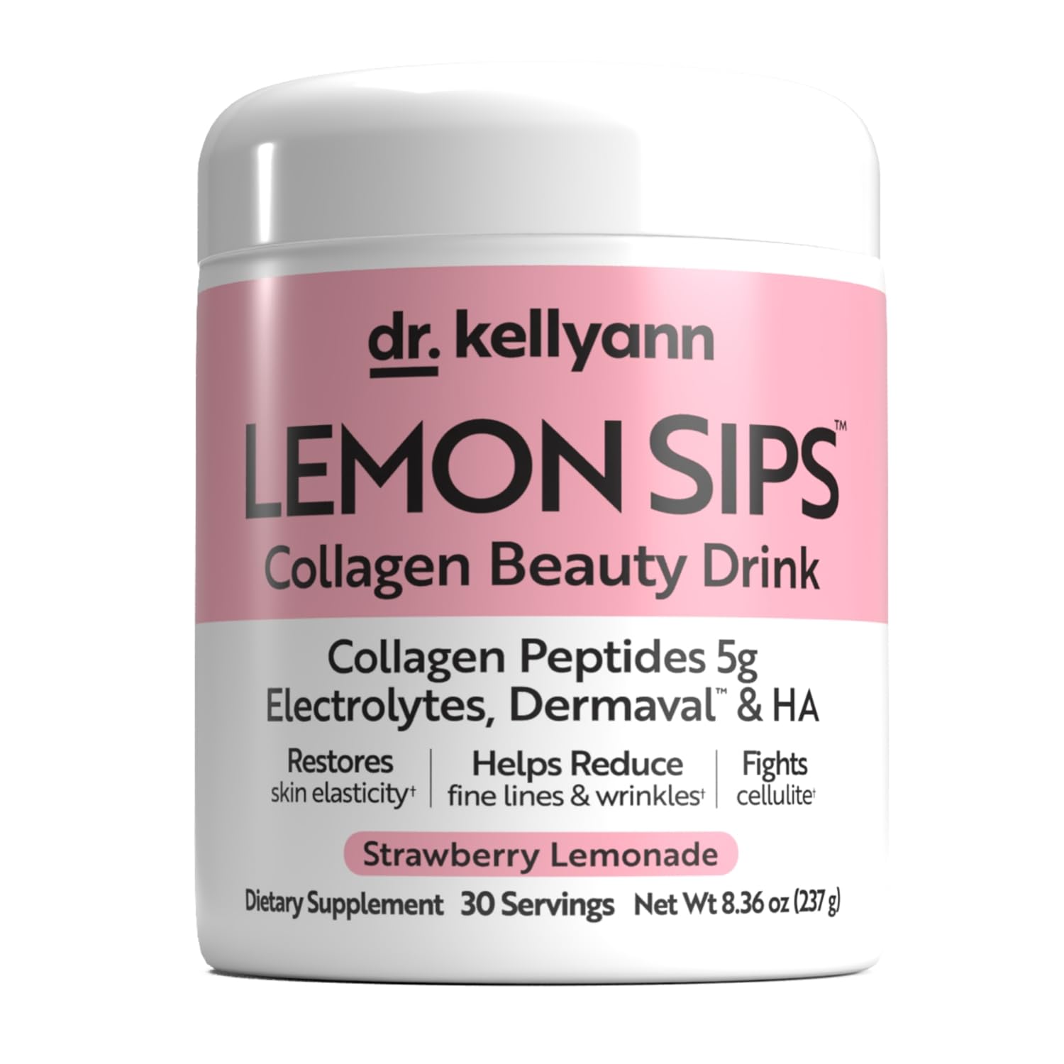 Dr. Kellyann frasco frontal fresa-limonada mostrando diseño y ventaja práctica