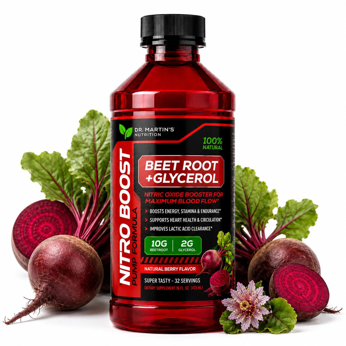 DR. MARTIN'S NUTRITION envase frontal mostrando NitroBeet y beneficios visibles