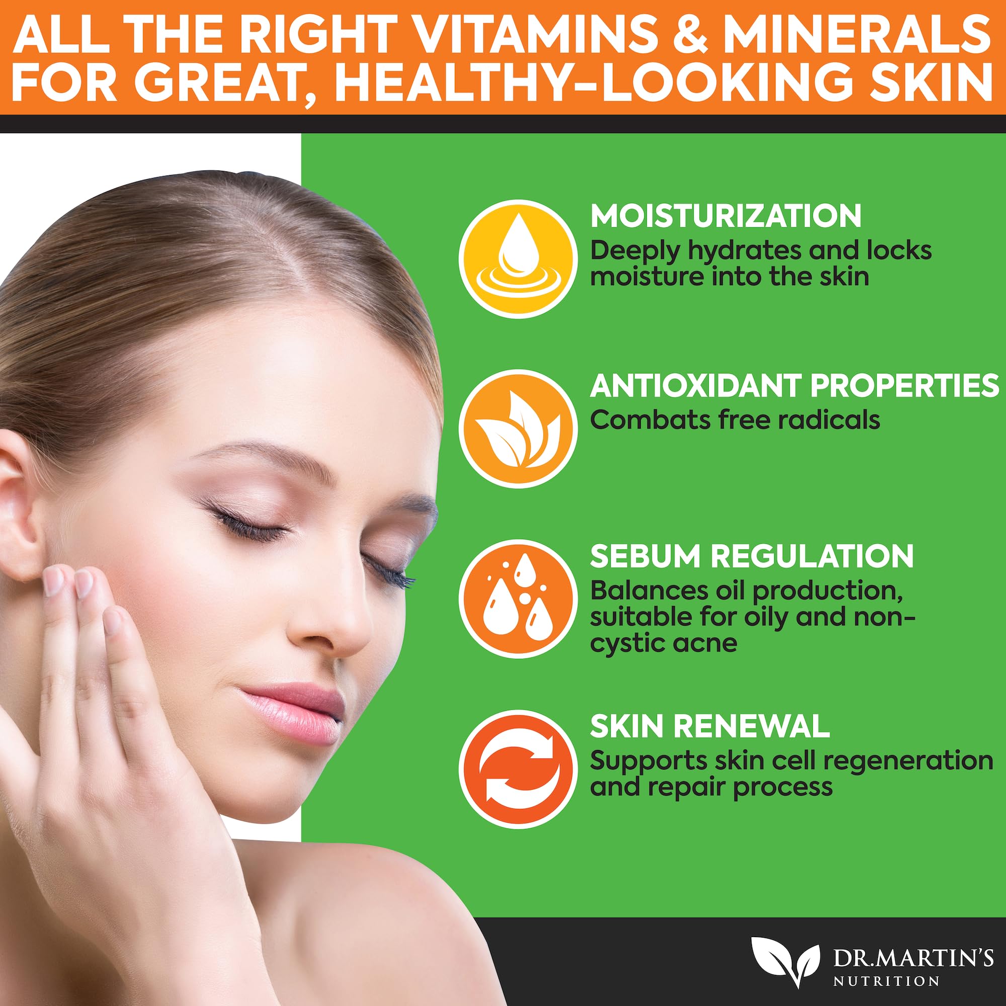 DR. MARTIN'S NUTRITION gota de aceite sobre la mano demostrando textura nutritiva
