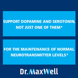 Dr. Maxwell ingredientes activos como Mucuna y 5‑HTP en póster informativo