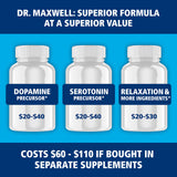 Dr. Maxwell cápsulas junto a una regla para comparar tamaño y dosis
