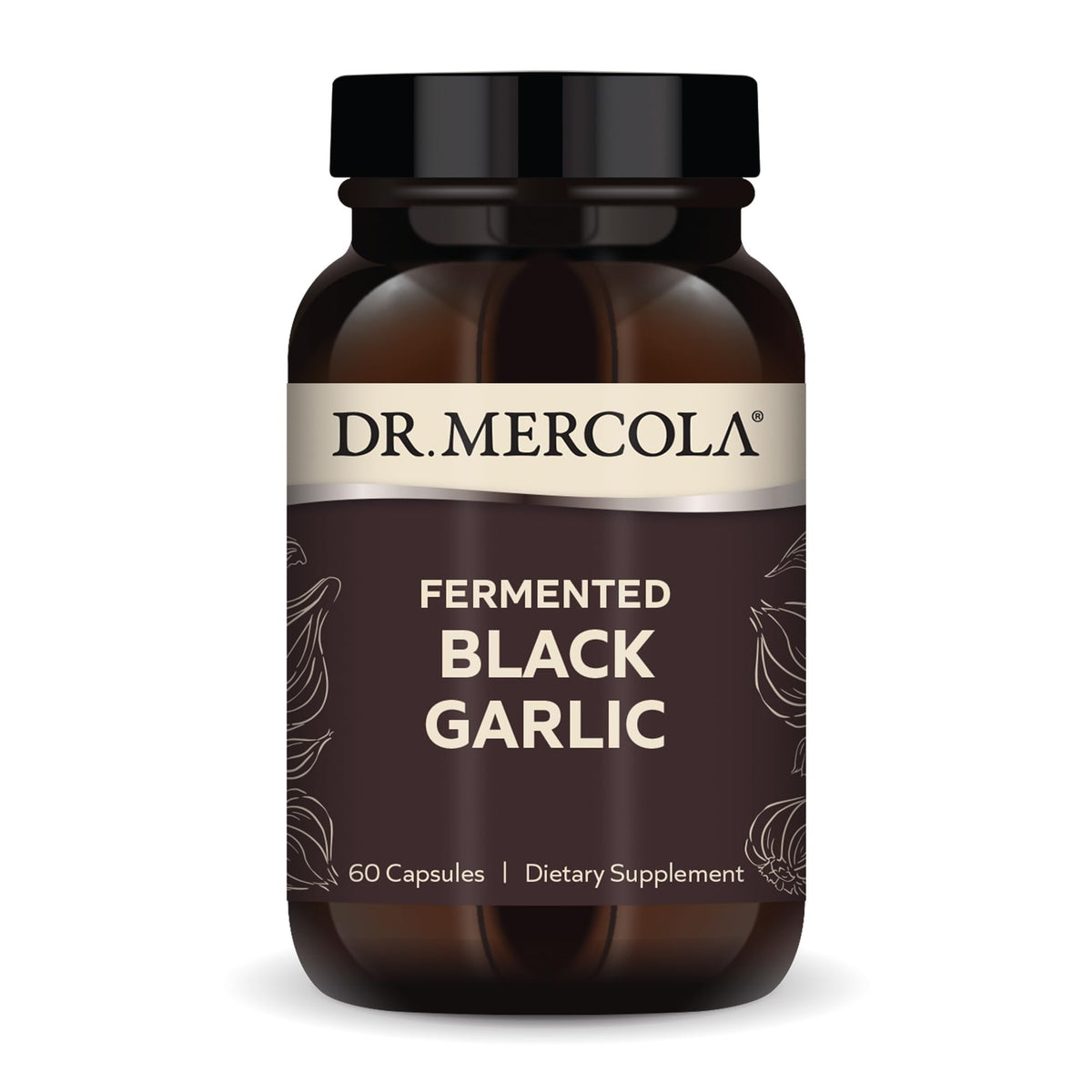 Dr. Mercola frasco frontal mostrando el diseño claro y beneficios