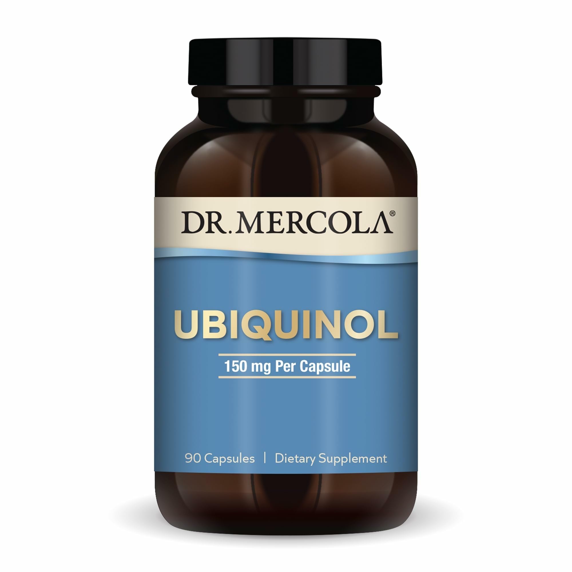 Dr. Mercola bote frontal mostrando etiqueta y beneficio energético