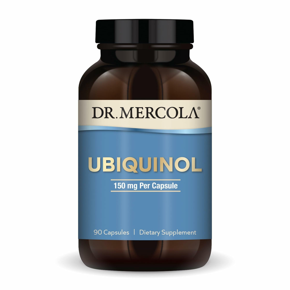 Dr. Mercola bote frontal mostrando etiqueta y beneficio energético