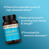 Dr. Mercola cáscara de huevo junto al producto subrayando origen natural