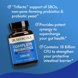 Dr. Mercola cápsula abierta mostrando polvo interior y potencia microbiana