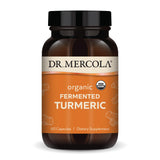 Dr. Mercola frasco frontal mostrando cápsulas y certificaciones orgánicas para confianza