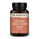 Dr. Mercola frasco frontal del cobre bisglicinato mostrando envase y duración