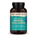 Dr. Mercola frente del empaque mostrando tabletas de colágeno marino y beneficio de conveniencia
