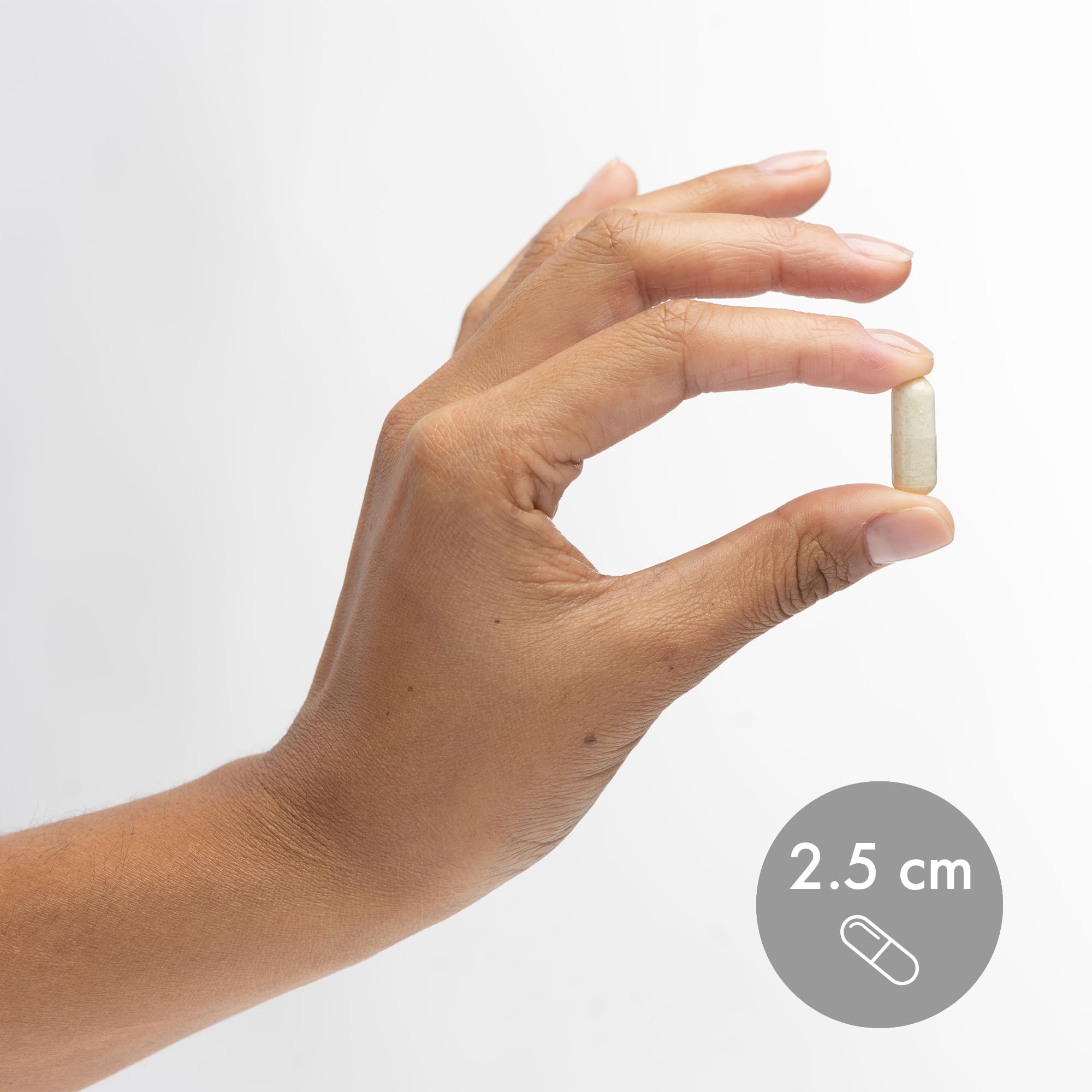 Dr. Mercola comparación de tamaño de cápsula para escala visual