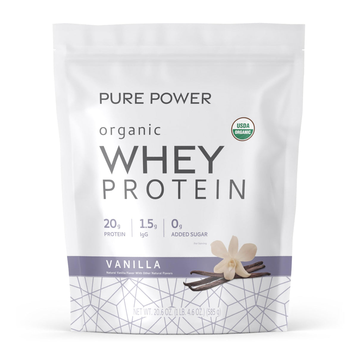 Dr. Mercola envase frontal vainilla mostrando la marca y beneficio de 20 g proteína