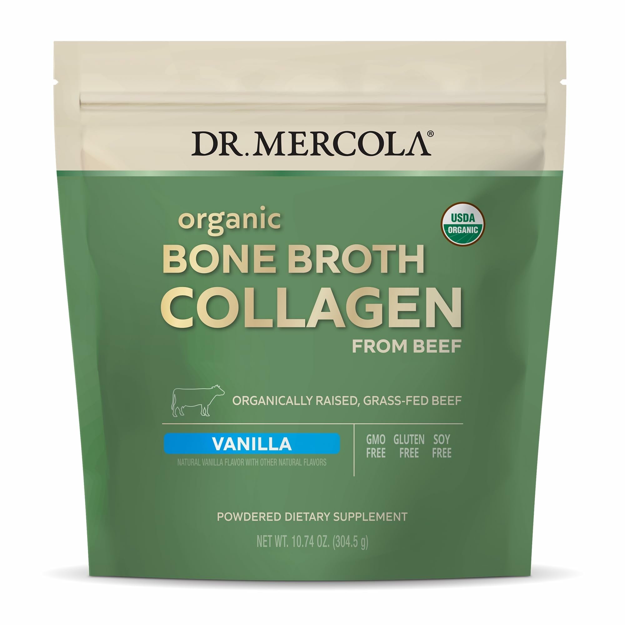 Dr. Mercola envase frontal que muestra el producto y conveniencia