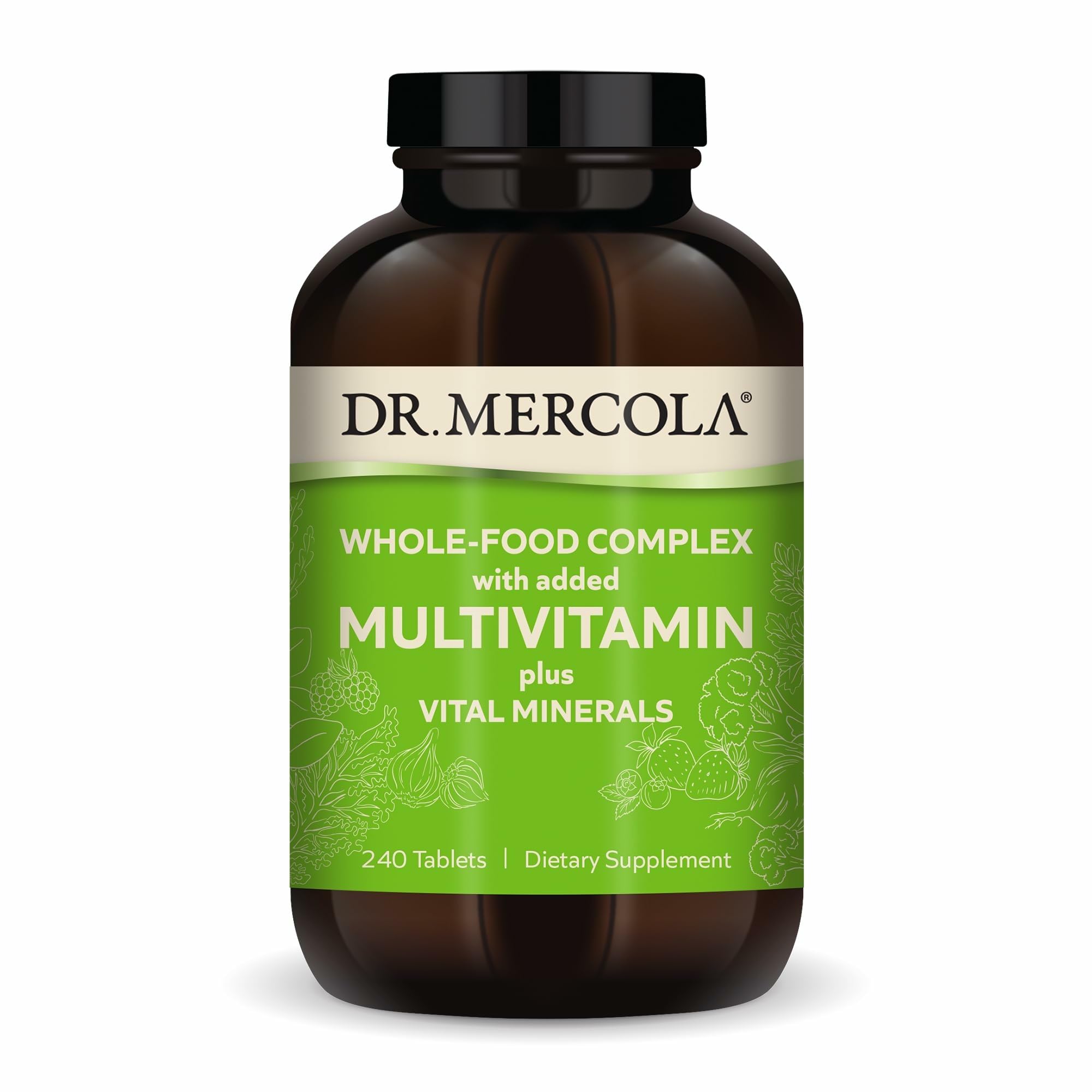 Dr. Mercola envase frontal mostrando 240 tabletas y beneficios nutricionales