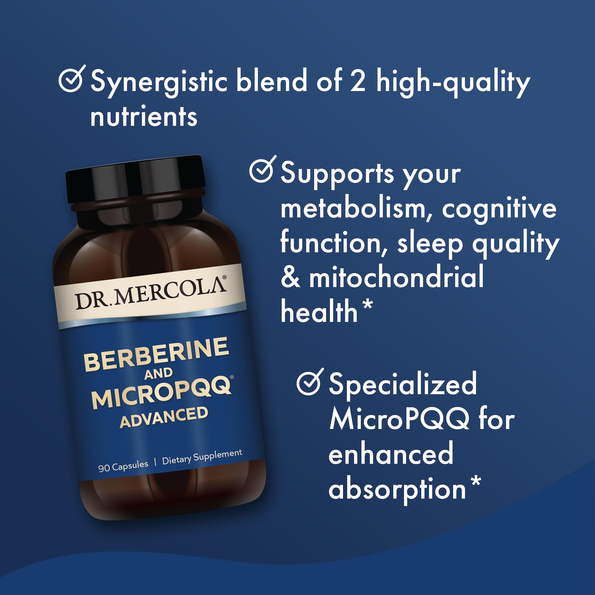 Dr. Mercola etiqueta de ingredientes resaltando MicroPQQ y berberina