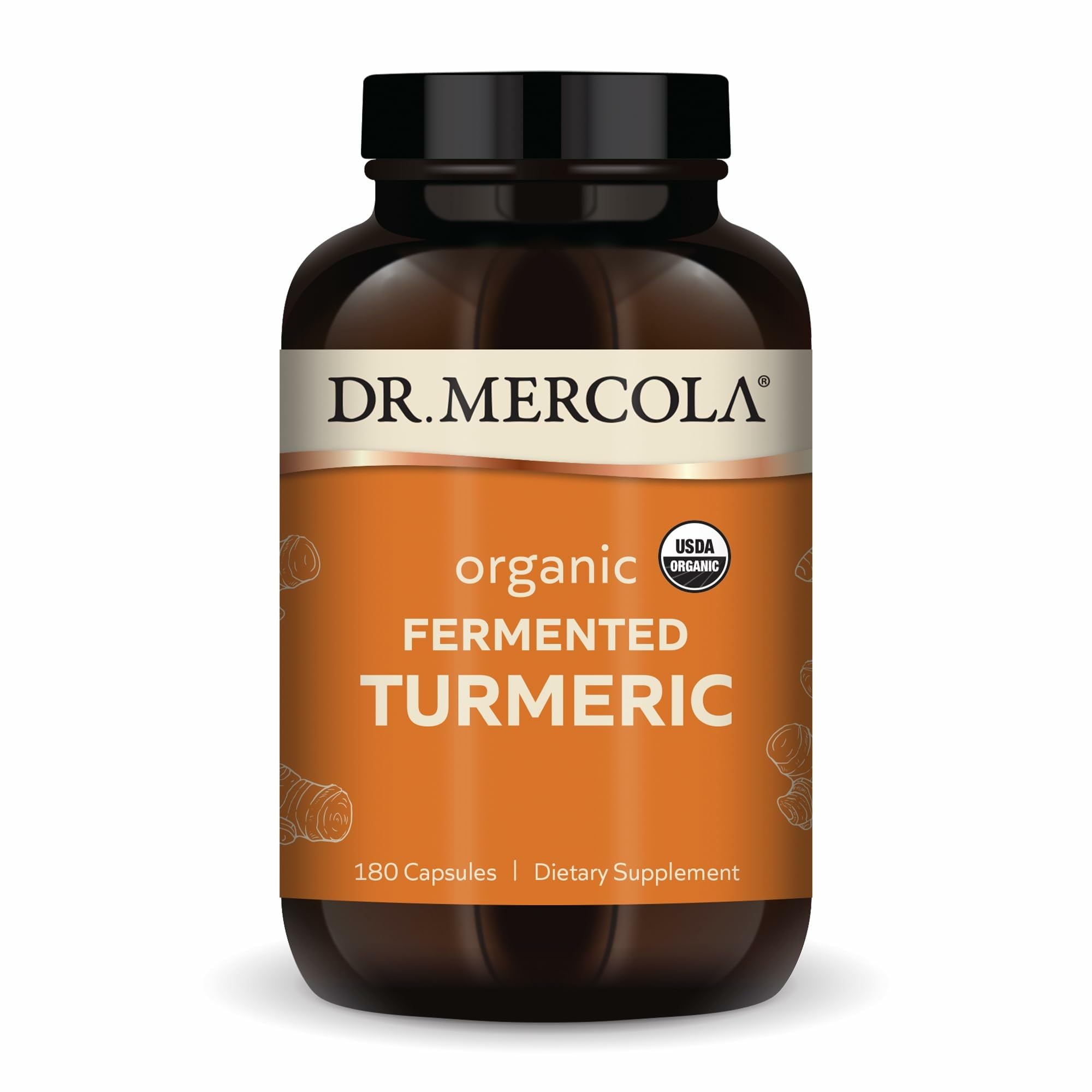 Dr. Mercola frasco delante mostrando el envase y beneficio de concentración