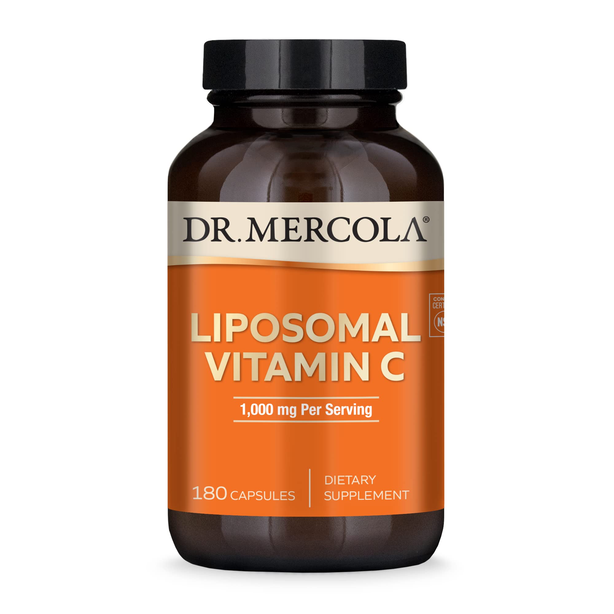 Dr. Mercola frasco delante mostrando el envase claro y beneficios de alta absorción