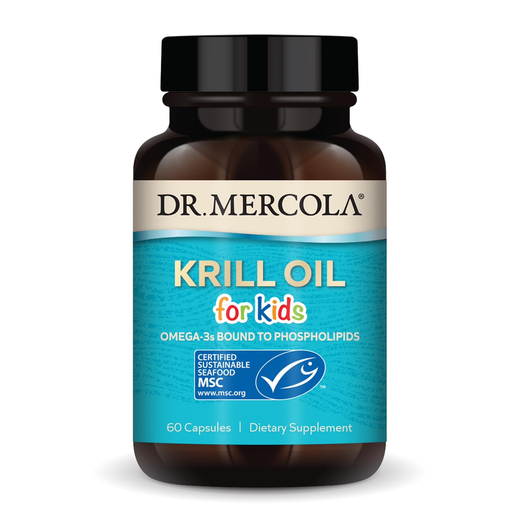 Dr. Mercola frente de empaque mostrando beneficios y certificación MSC